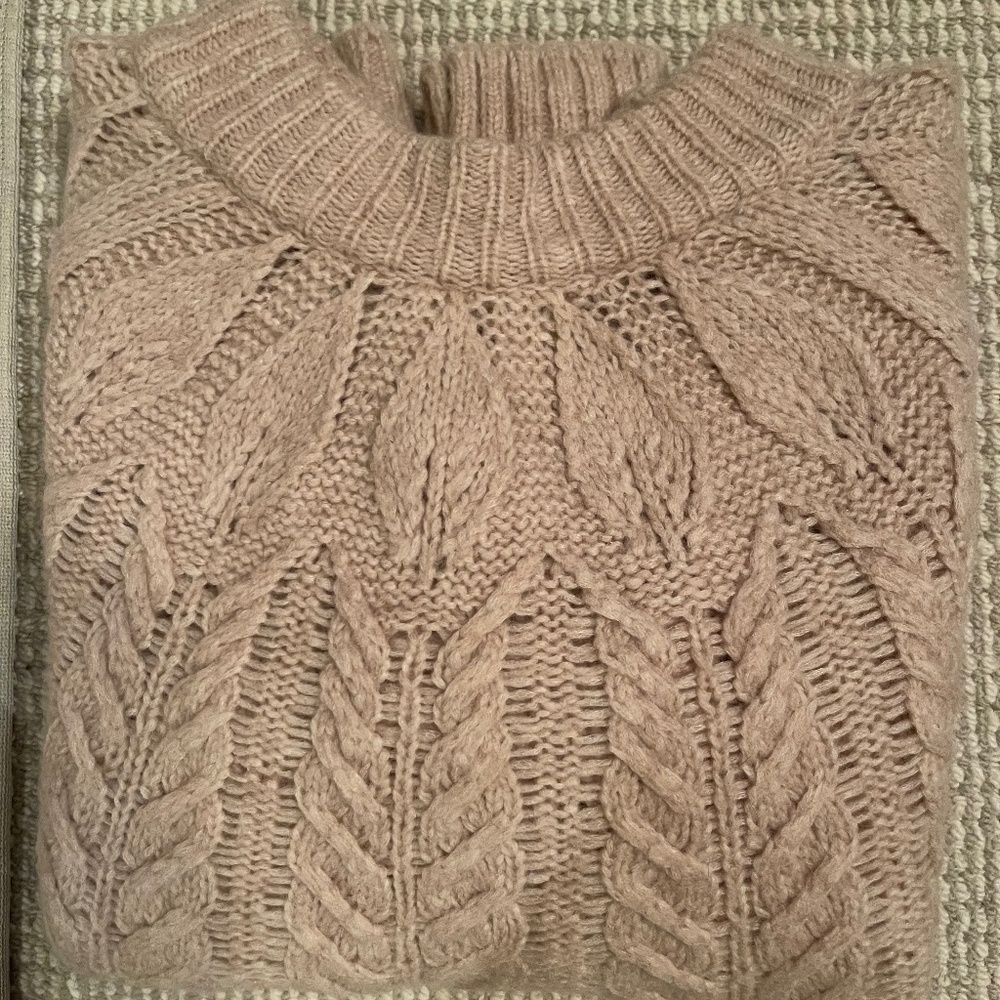 Tuckernuck Womens Cable Sweater Small Tan Royal Peacock Comfy Long Sleeve
